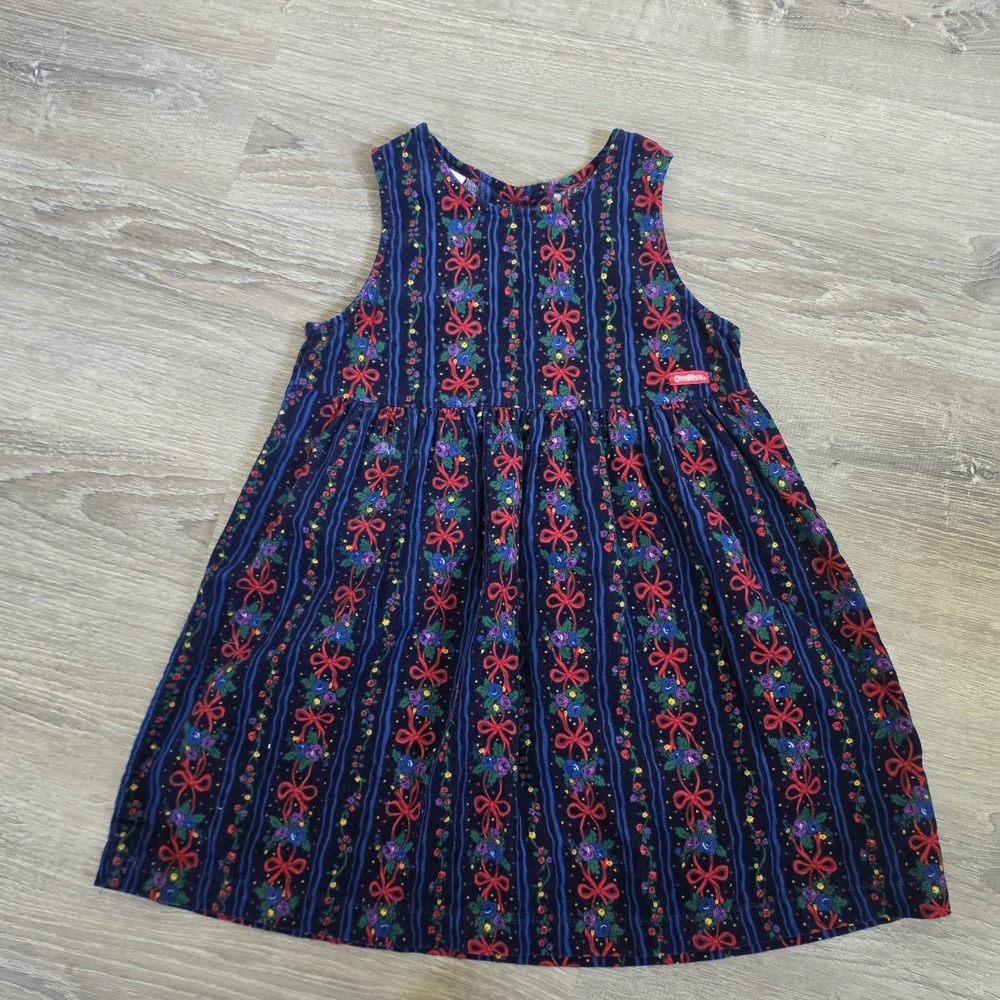 Vintage 1981 OshKosh B'gosh Corduroy Jumper Dress Girls 6X Bows Holiday USA Navy
